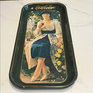 Coca-Cola Elegant Lady Tray with Blue and Yellow Accents